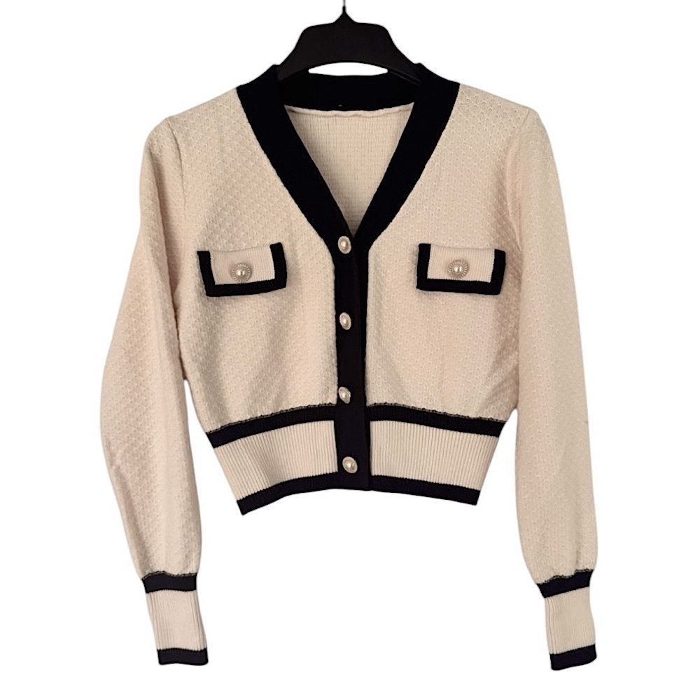 Color Block Button Front V-Neck Cardigan Size Large - Picture 3 of 7